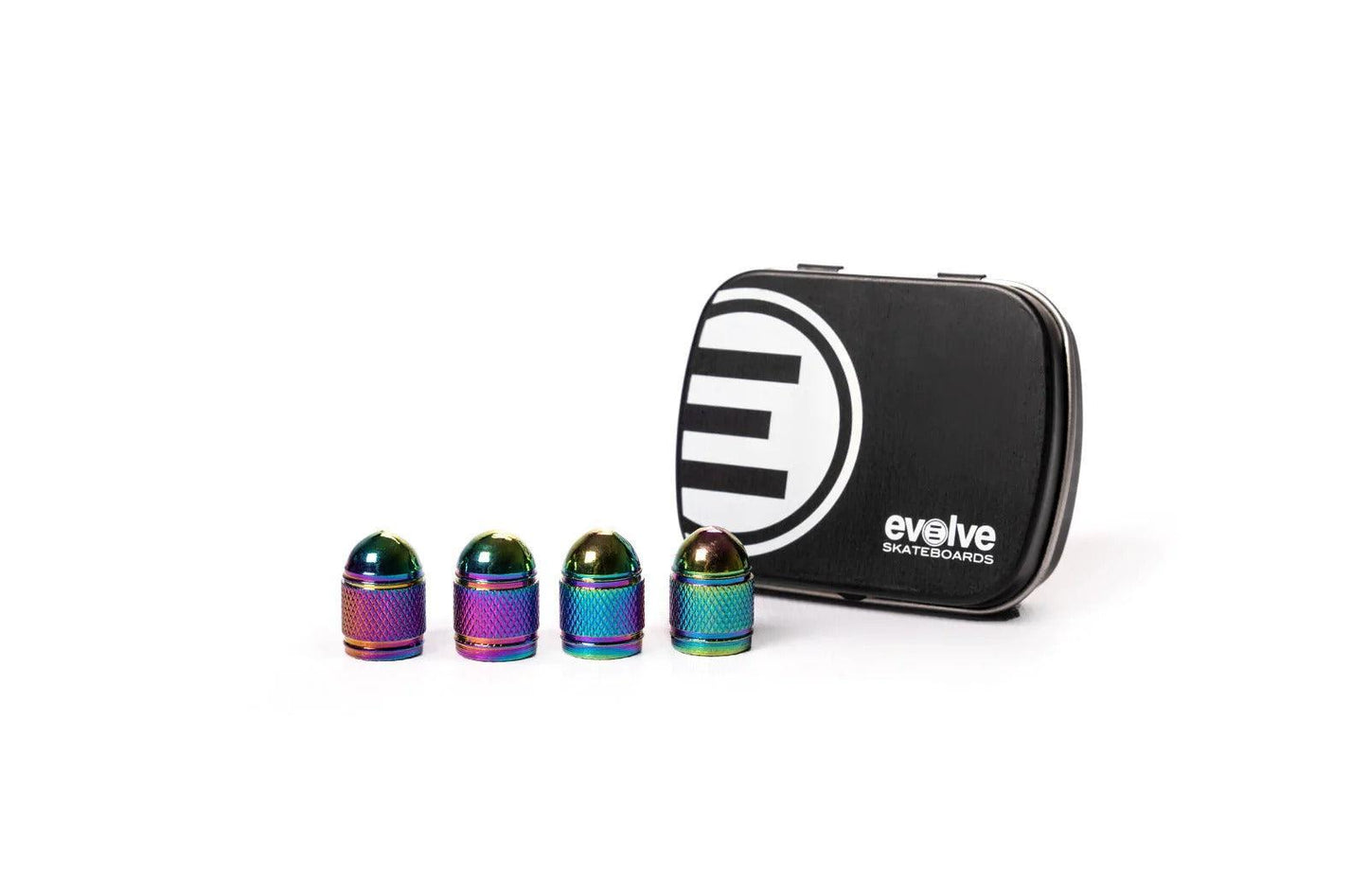 Evolve Metal Tyre Valve Caps - Skateboard Parts - parts, skateboards - Electric Monkey NZ